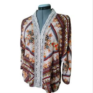 Altar'd State Boho Crochet Trim Cardigan Size Small Cream